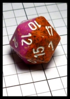 Dice : Dice - 20D - Chessex Half and Half Orange Speckle and Pink Speckle with White Numerals - POD Aug 2015